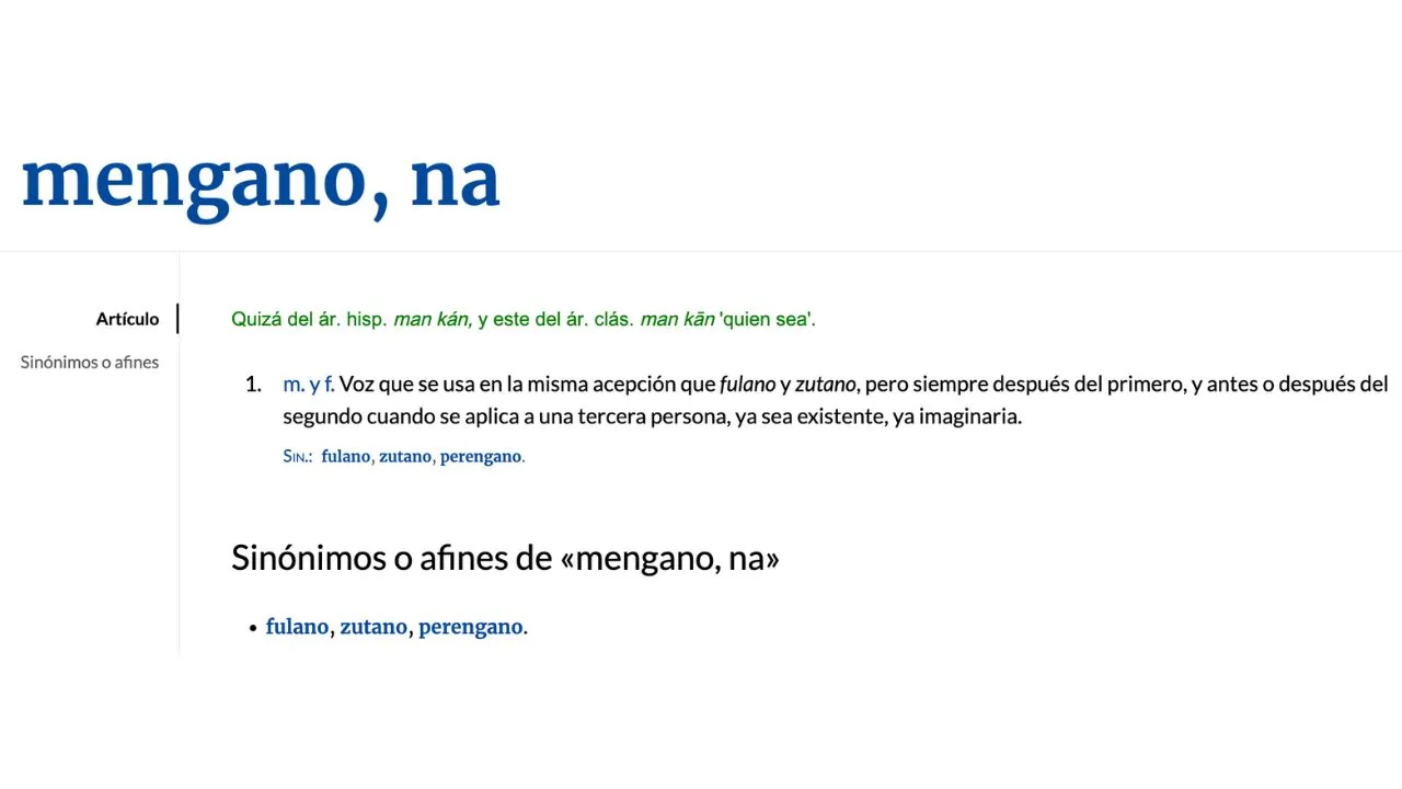 Definición de la palabra mengano en el diccionario de la RAE